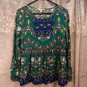 Matilda Jane Evergreen Floral Lightweight Peasant Top EUC Medium